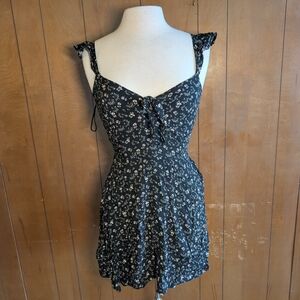 Floral Black Dress with Ruffle Straps